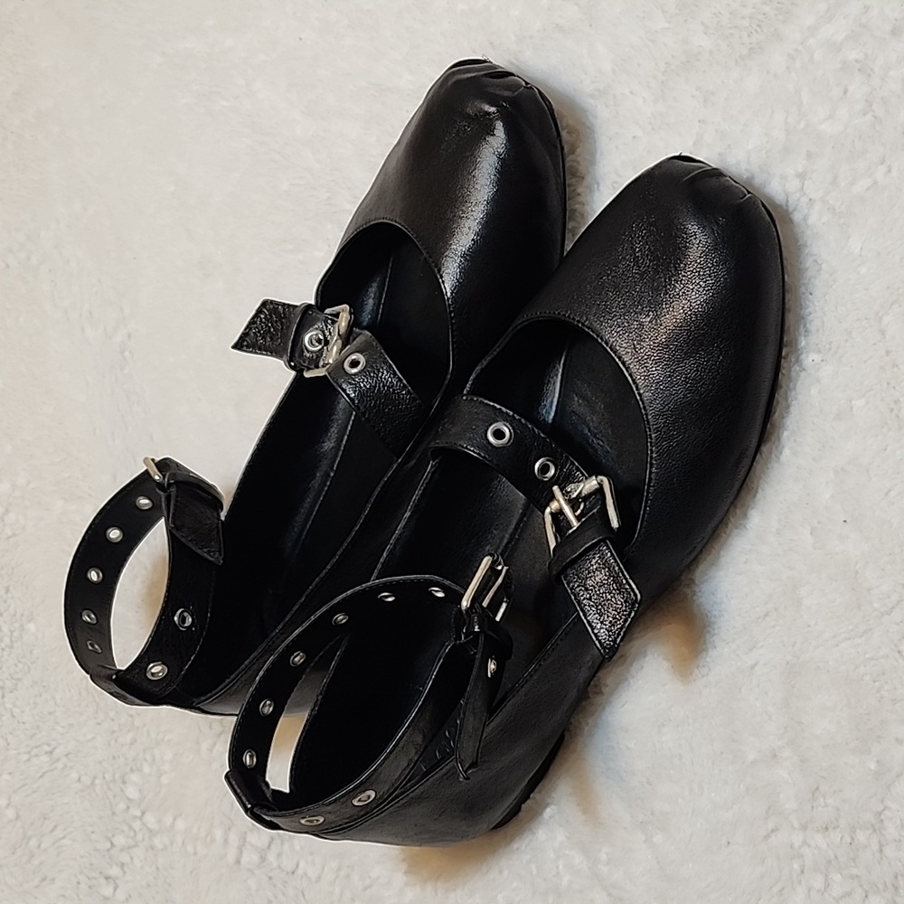 Ba&sh Canya Ballerina Black Leather Ankle Strap Ballet Flats Loafers Shoes Sz 7 - Picture 4 of 16